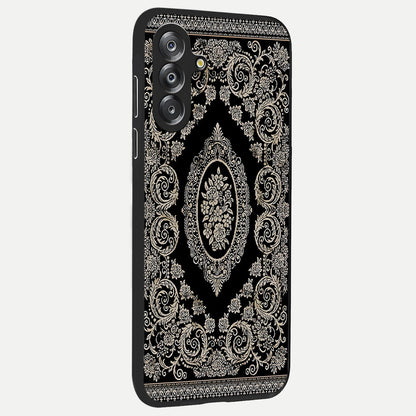 Noir Bloom Elegance Glass Case upright view showcasing graceful floral artwork with luxurious dark theme.