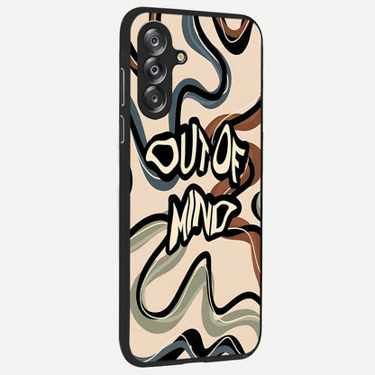 Out Of Mind Glass Case upright view showcasing striking typography artwork with edgy conceptual theme.