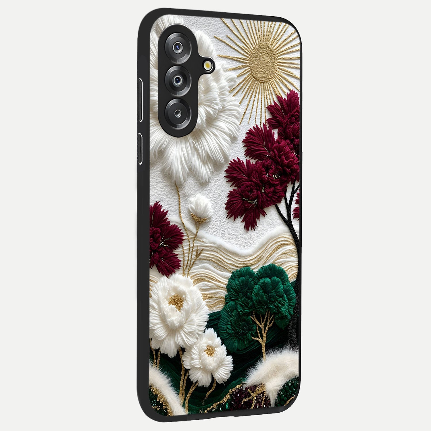 Radiant Bloom Elegance Glass Case upright view showcasing decorative flower artwork with refined botanical theme.
