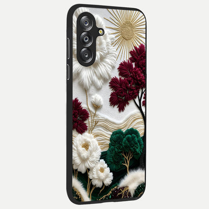 Radiant Bloom Elegance Glass Case upright view showcasing decorative flower artwork with refined botanical theme.