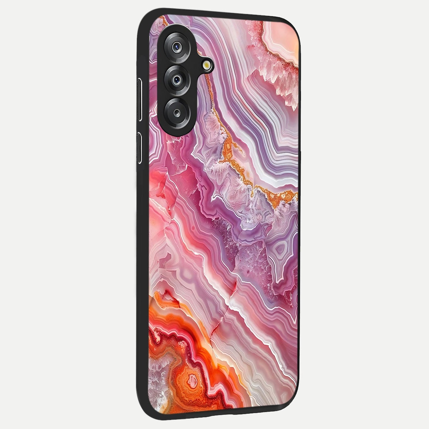 Rose Quartz Marble Glass Case upright view showcasing decorative marble artwork with luxurious pastel theme.
