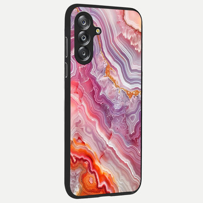 Rose Quartz Marble Glass Case upright view showcasing decorative marble artwork with luxurious pastel theme.