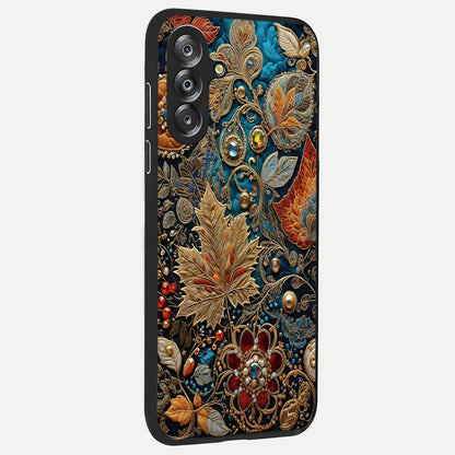 Royal Jewel Garden Glass Case upright view showcasing rich floral artwork with luxurious garden theme.