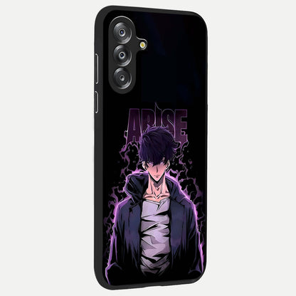 Shadow Monarch Awakening Glass Case upright view showcasing bold monarch artwork with mystical awakening theme.