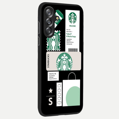 Starbucks Mocha Glass Case upright view showcasing trendy coffee inspired artwork with modern lifestyle theme.