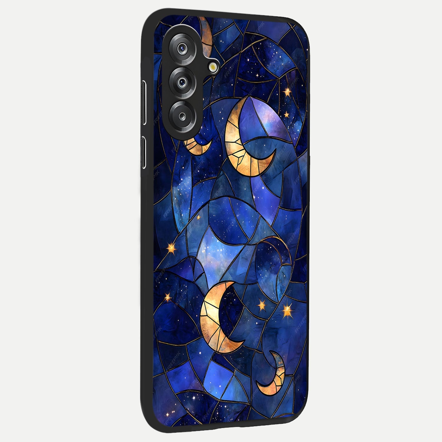 Starlit Sky Tapestry Glass Case upright view showcasing elegant starry sky artwork with cosmic decorative theme.