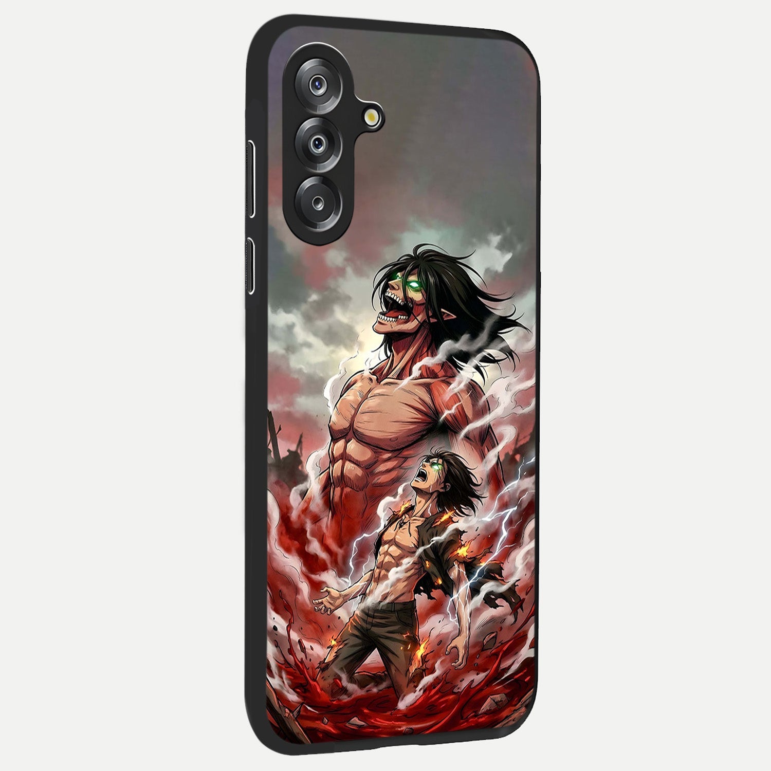 Titan Awakening Fury Glass Case upright view showcasing intense titan artwork with epic fantasy theme.
