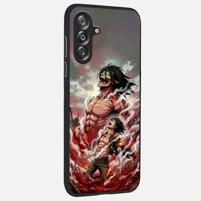 Titan Awakening Fury Glass Case upright view showcasing intense titan artwork with epic fantasy theme.