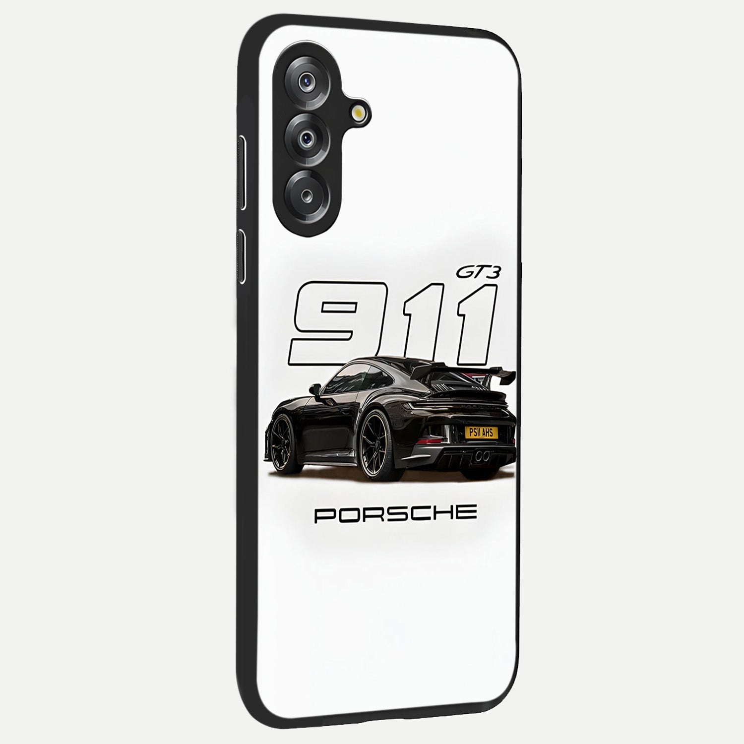 Turbo Legacy Icon Glass Case upright view showcasing bold racing inspired artwork with classic car theme.