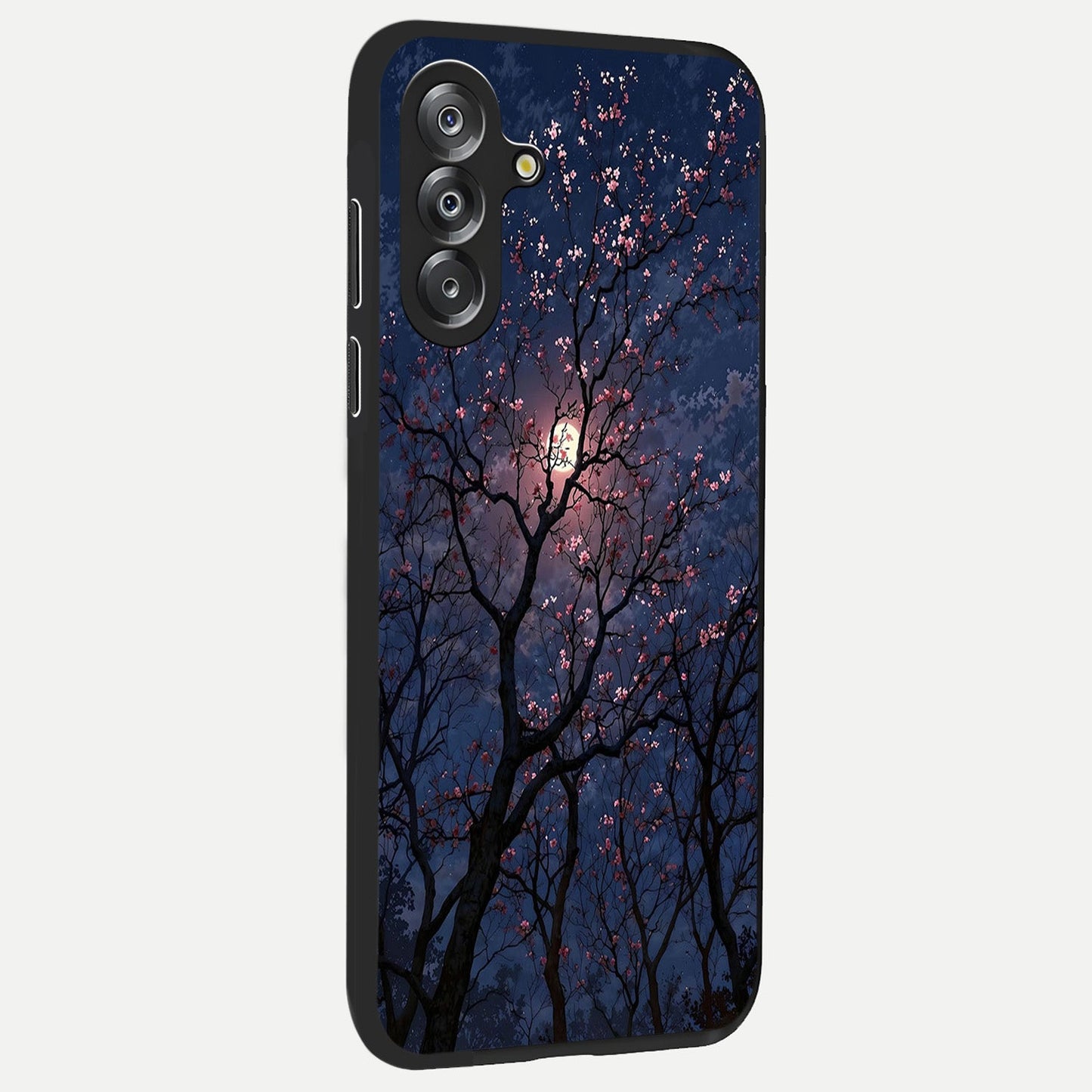 Twilight Sakura Serenade Glass Case upright view showcasing beautiful cherry blossom artwork with serene evening theme.