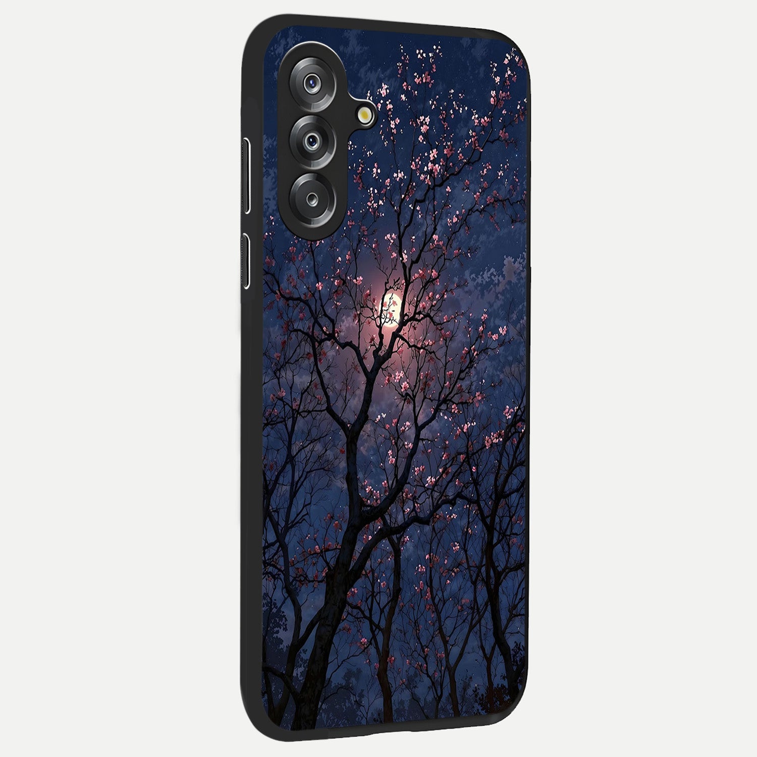 Twilight Sakura Serenade Glass Case upright view showcasing beautiful cherry blossom artwork with serene evening theme.