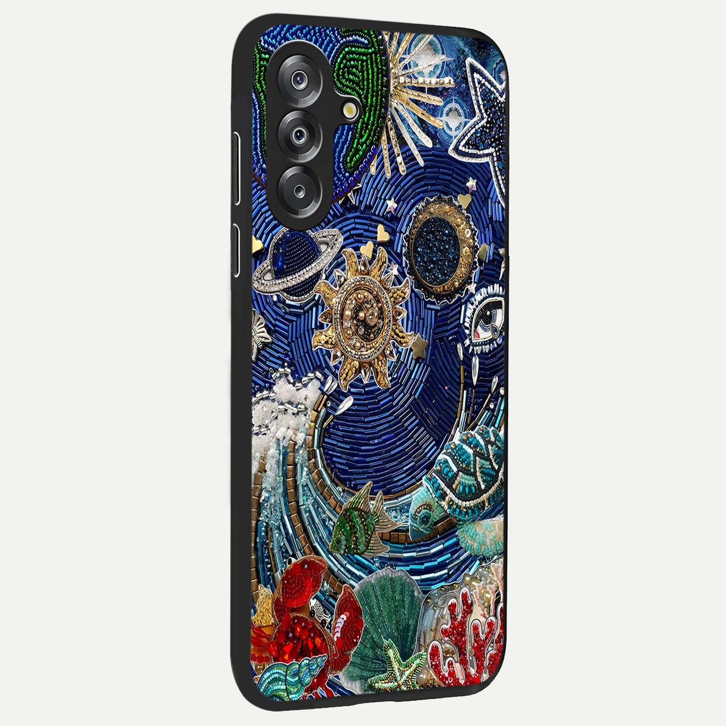 Universe Underwater Spark Glass Case upright view showcasing magical underwater galaxy artwork with vibrant cosmic theme.