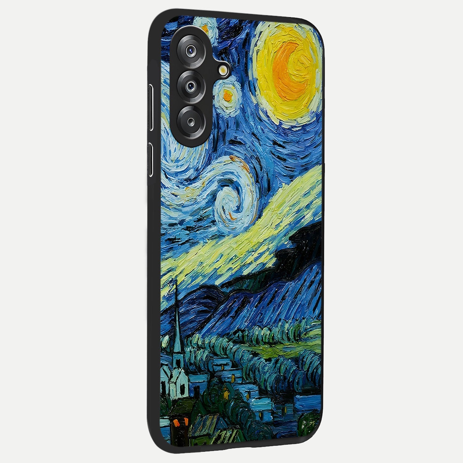 Van Gogh Art Glass Case upright view showcasing expressive painting style artwork with timeless artistic theme.