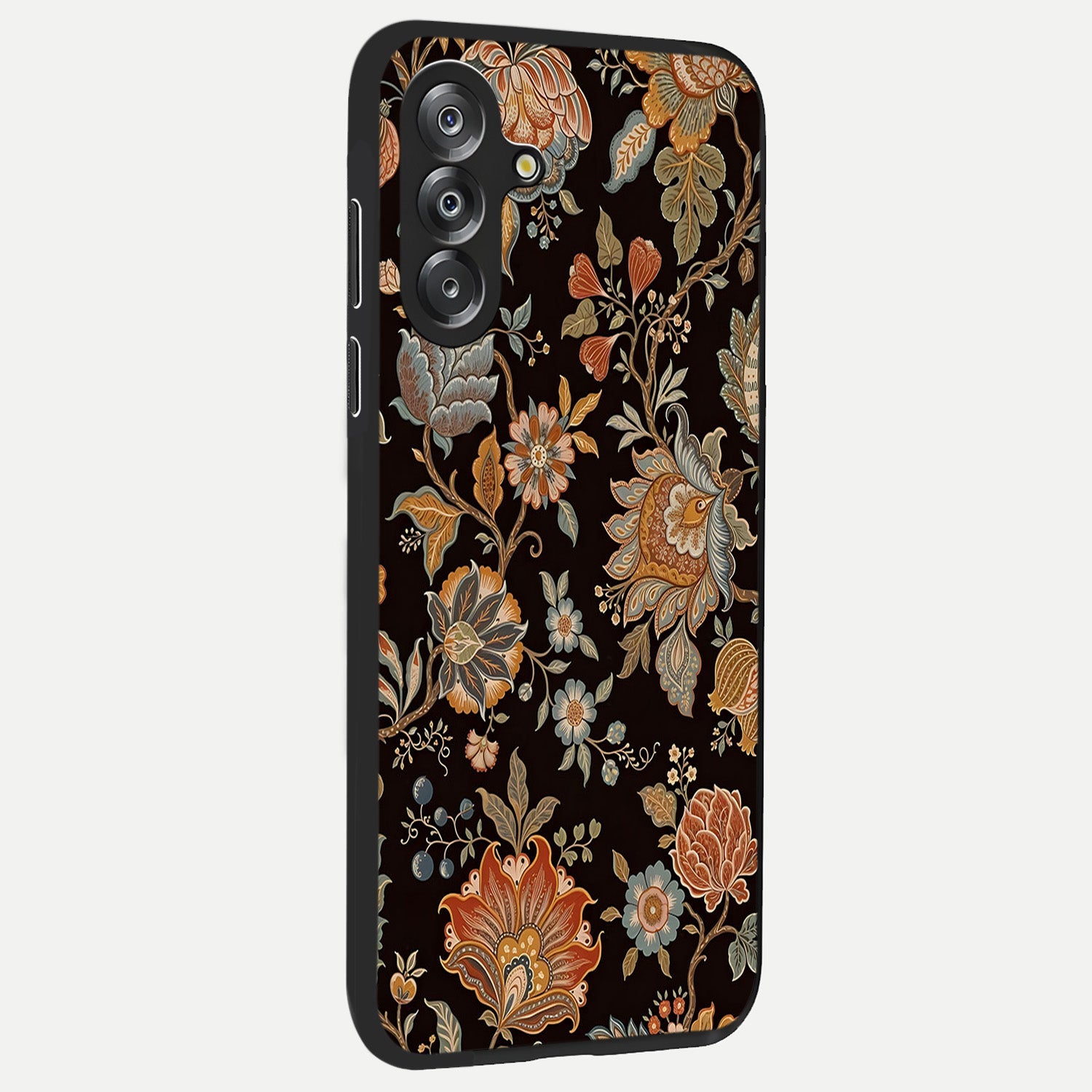 Vintage Floral Dream Glass Case upright view showcasing delicate floral artwork with timeless vintage theme.