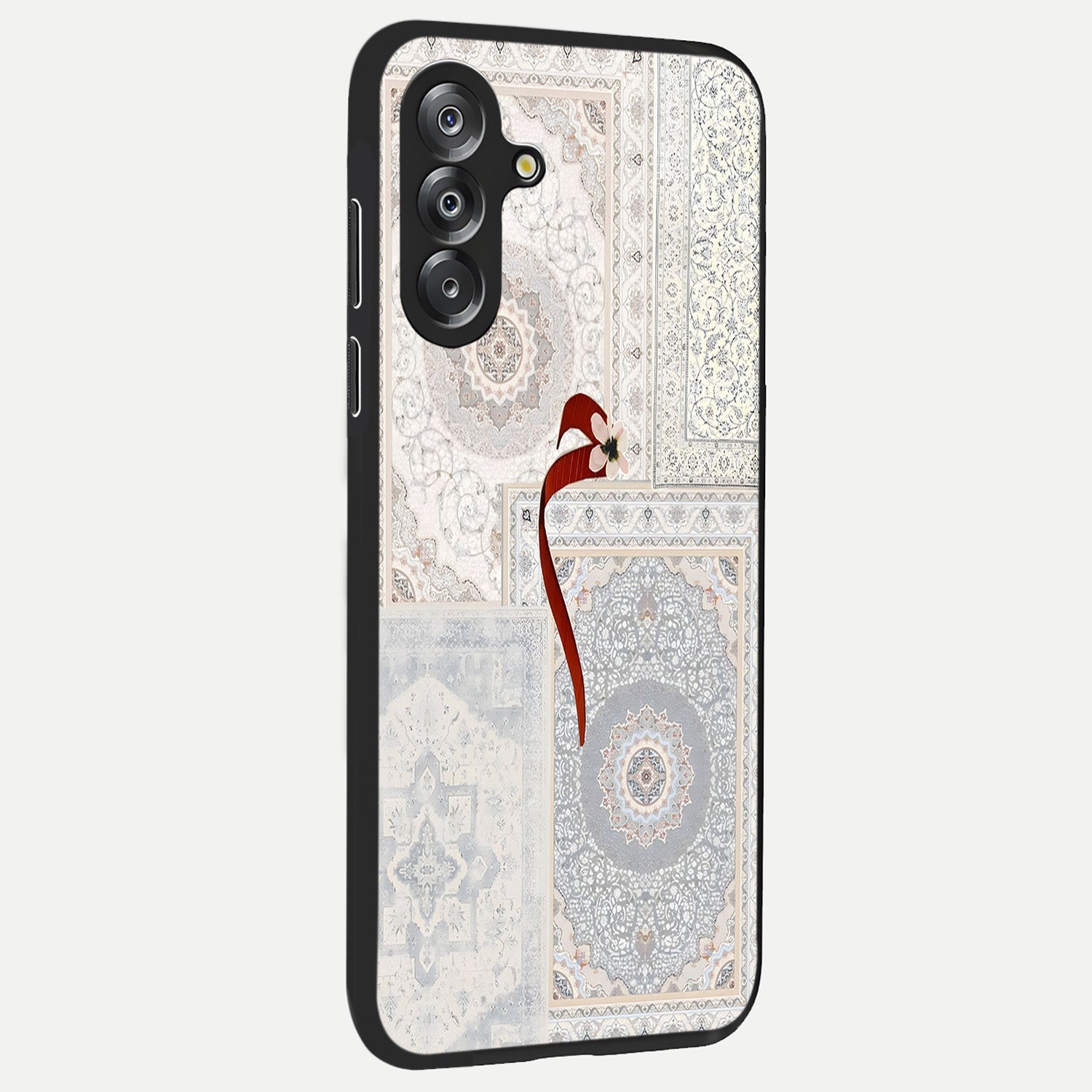 White Aesthetic Bow Glass Case upright view showcasing delicate ribbon bow artwork with cute minimalist theme.
