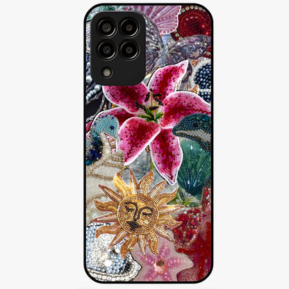 Beaded Garden Fantasy Glass Case showing flat back view with dreamy garden bead artwork and glossy glass finish.