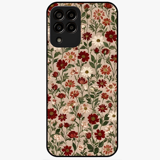 Biege Flower With Leaf Glass Case showing flat back view with soft beige floral artwork and glossy glass finish.