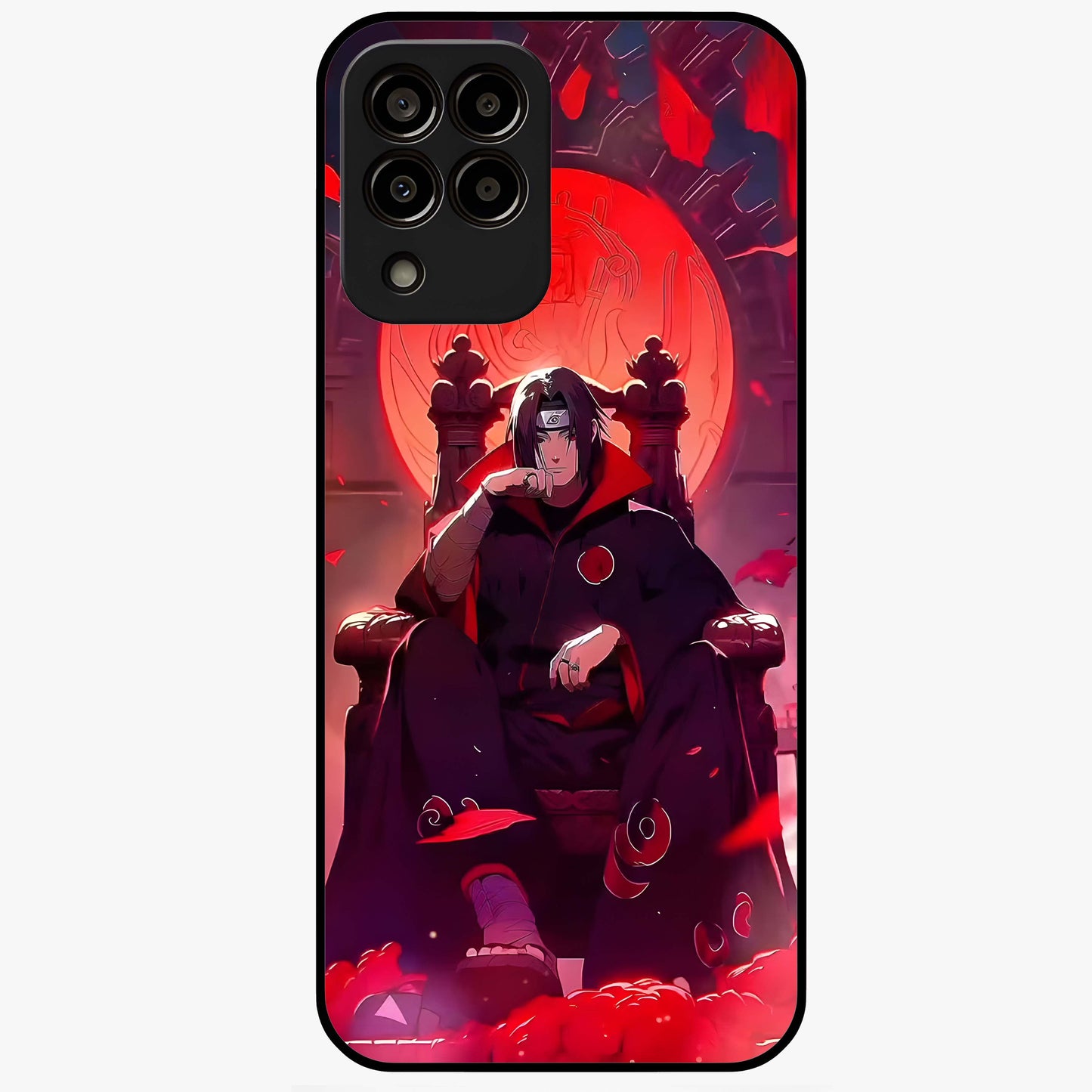 Blood Moon Sovereign Glass Case showing flat back view with mystical blood moon artwork and glossy glass finish.