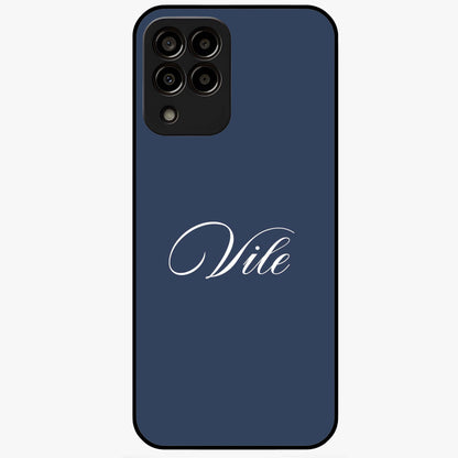 Blue Background Personalized Custom Name Glass Case showing flat back view with minimal blue background and custom name design.