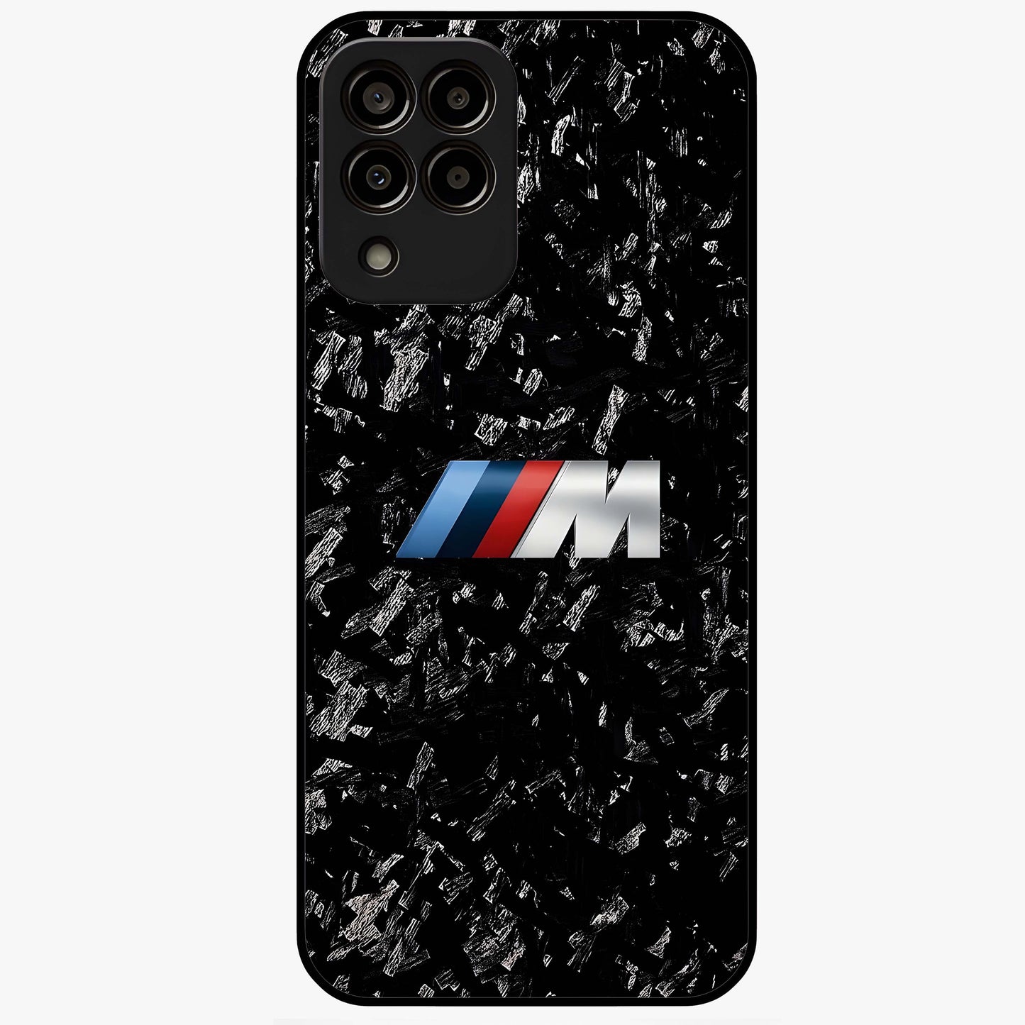 Carbon Speed Mark Glass Case showing flat back view with sporty carbon pattern artwork and glossy glass finish.