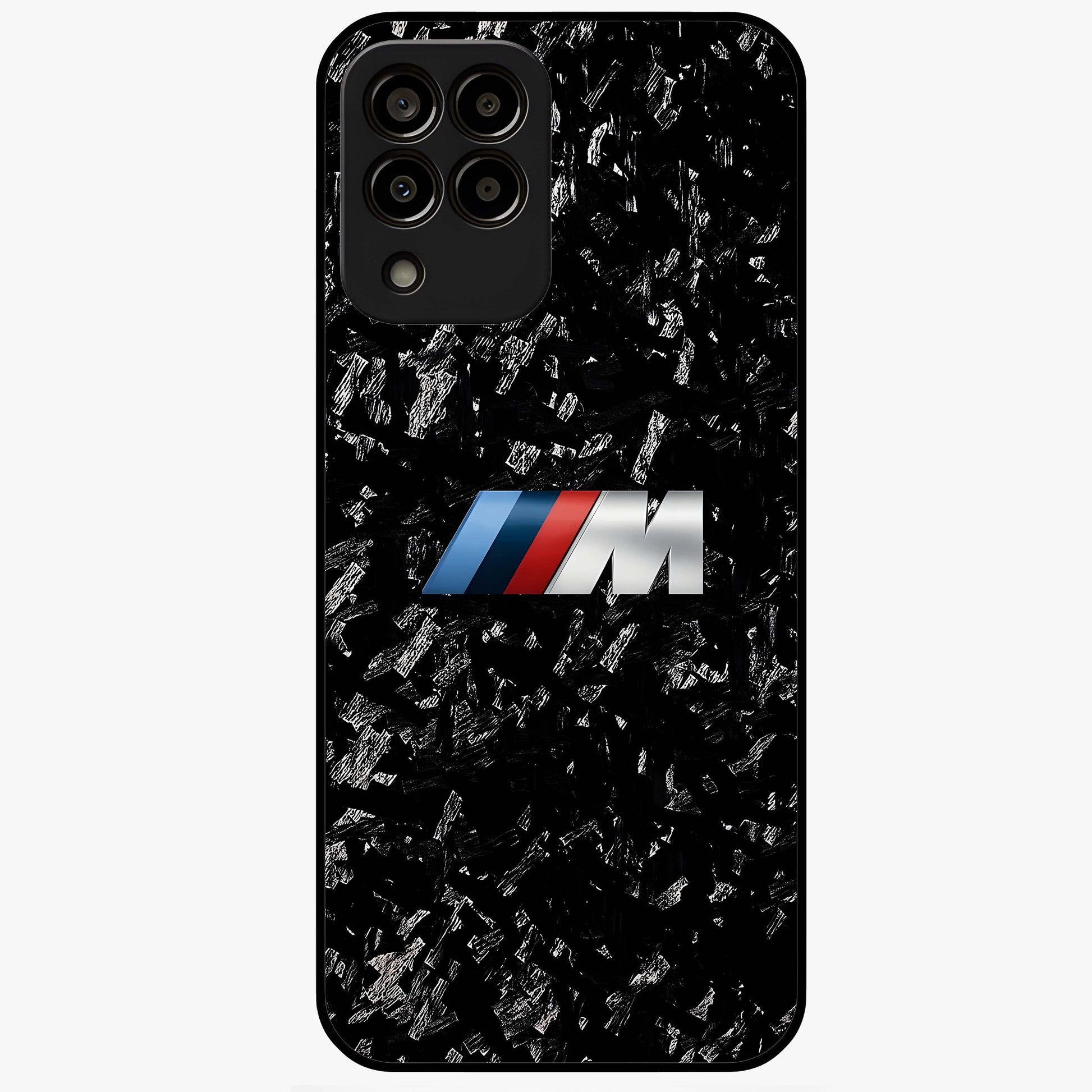 Carbon Speed Mark Glass Case showing flat back view with sporty carbon pattern artwork and glossy glass finish.