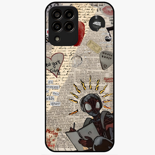 City Dream Sketch Glass Case showing flat back view with artistic city skyline sketch artwork and glossy glass finish.