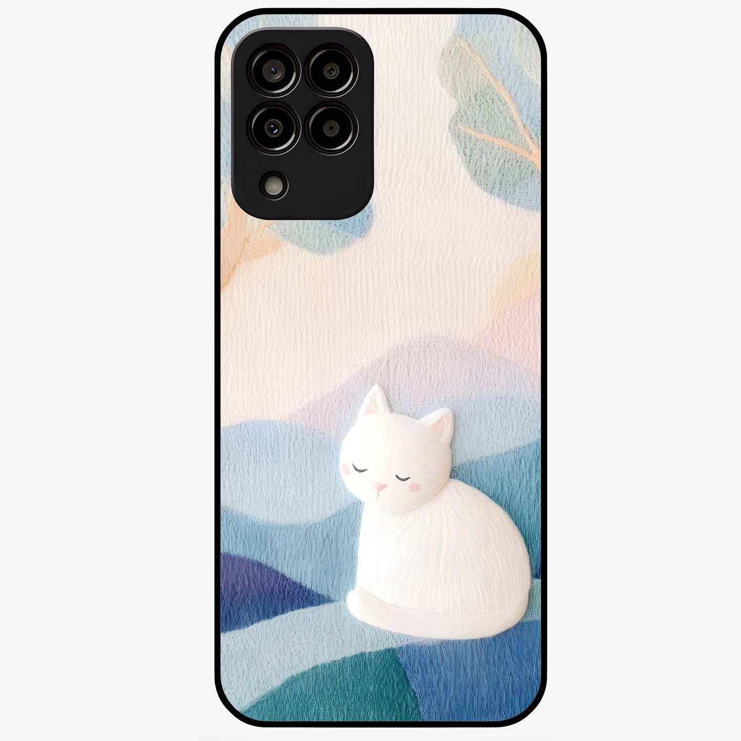 Cotton Dream Cat Glass Case showing flat back view with soft dreamy cat artwork and glossy glass finish.