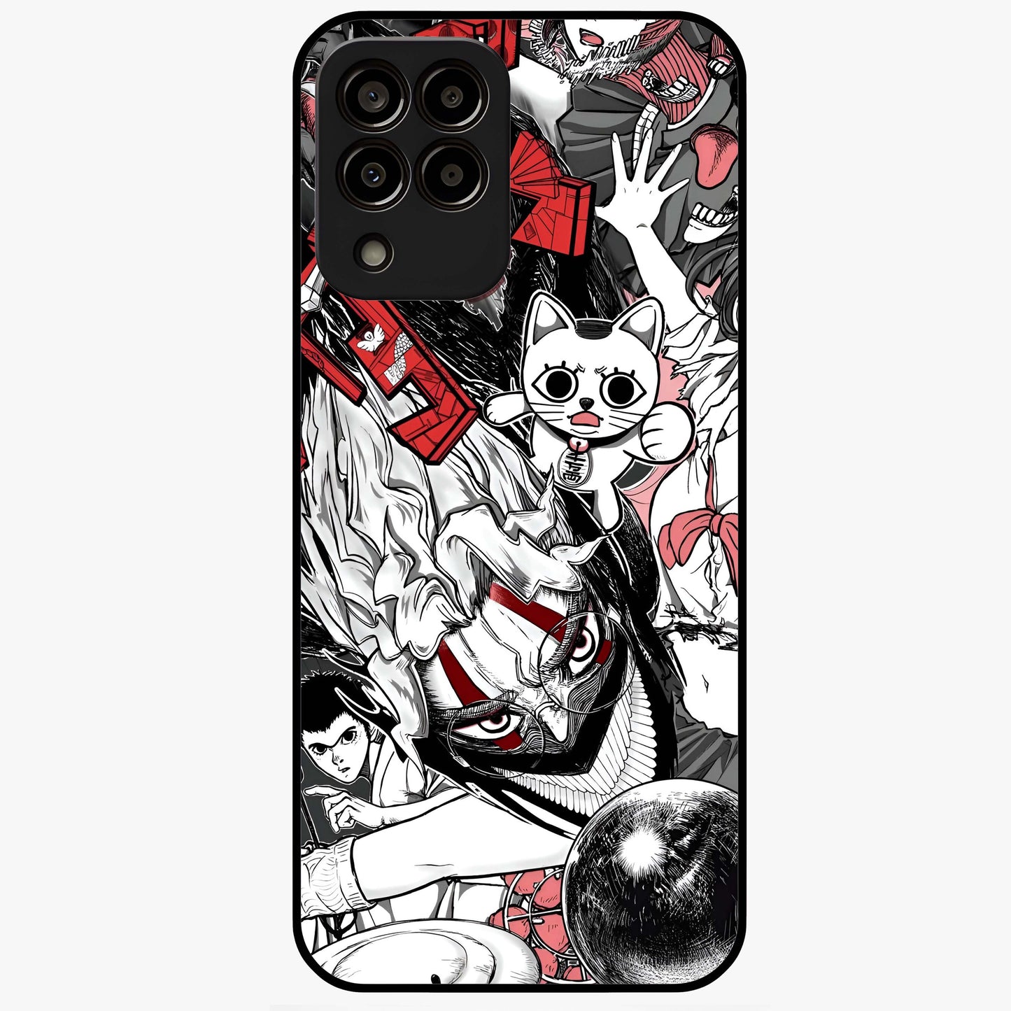 Crimson Chaos Panel Glass Case showing flat back view with bold crimson abstract artwork and glossy glass finish.