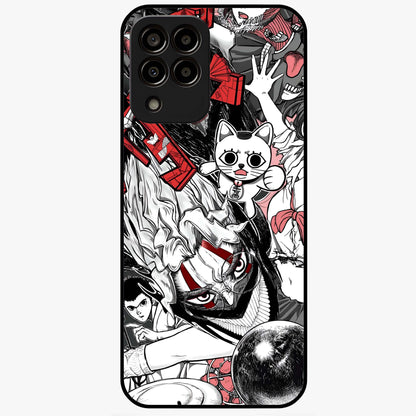 Crimson Chaos Panel Glass Case showing flat back view with bold crimson abstract artwork and glossy glass finish.
