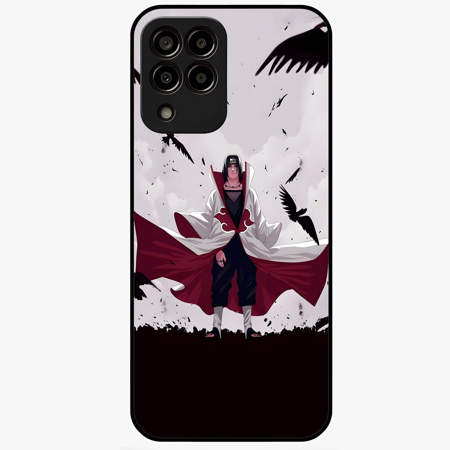 Crimson Crow Ascension Glass Case showing flat back view with mystical crow artwork and glossy glass finish.