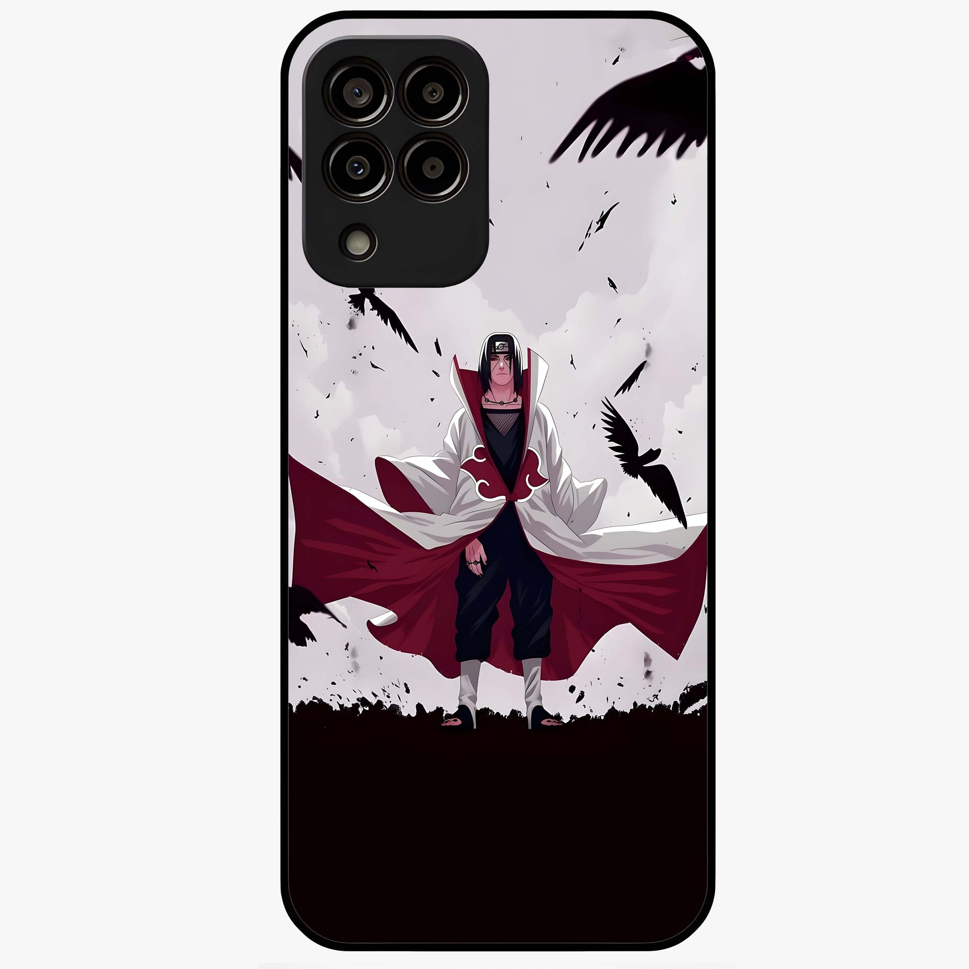 Crimson Crow Ascension Glass Case showing flat back view with mystical crow artwork and glossy glass finish.