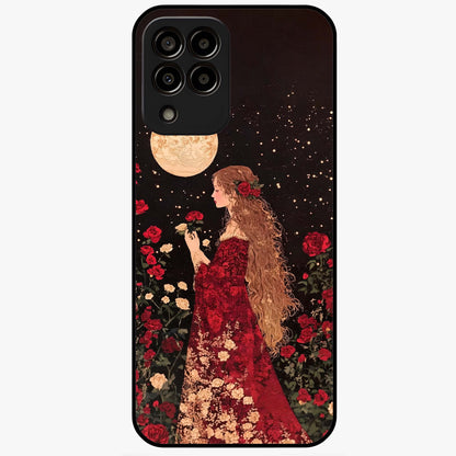 Crimson Dreams Glass Case showing flat back view with dreamy crimson artwork and glossy glass finish.