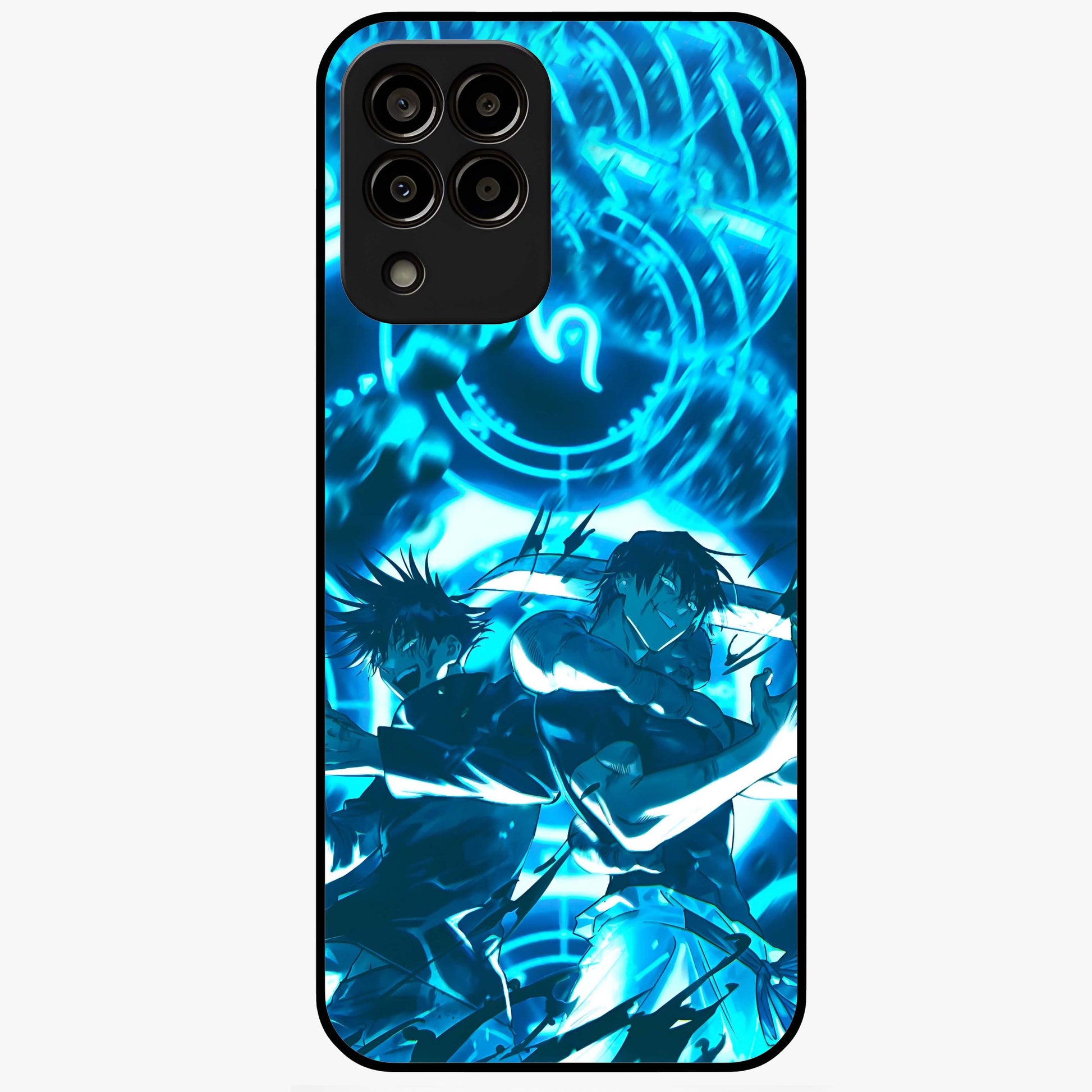 Cursed Energy Clash Glass Case showing flat back view with intense cursed energy artwork and glossy glass finish.
