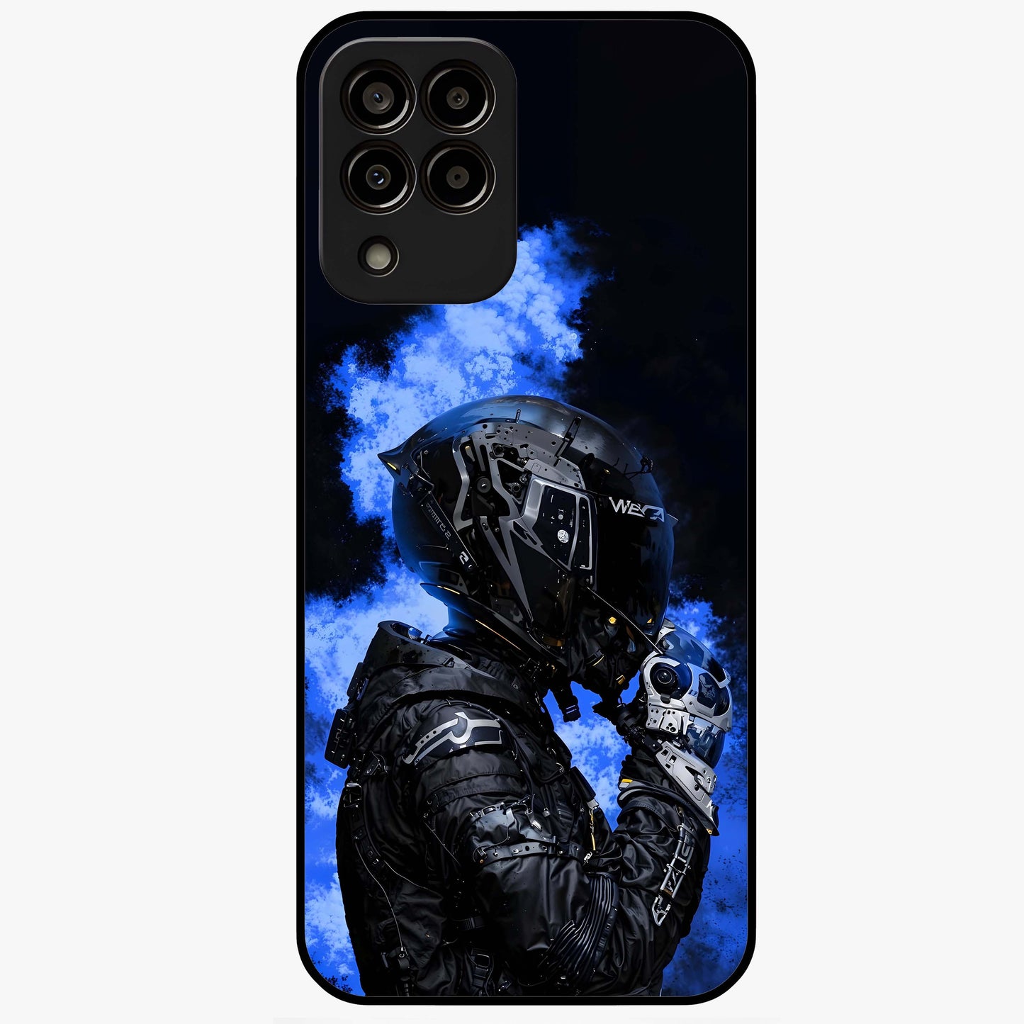 Cyber Sentinel Protocol Glass Case showing flat back view with futuristic cyber themed artwork and glossy glass finish.