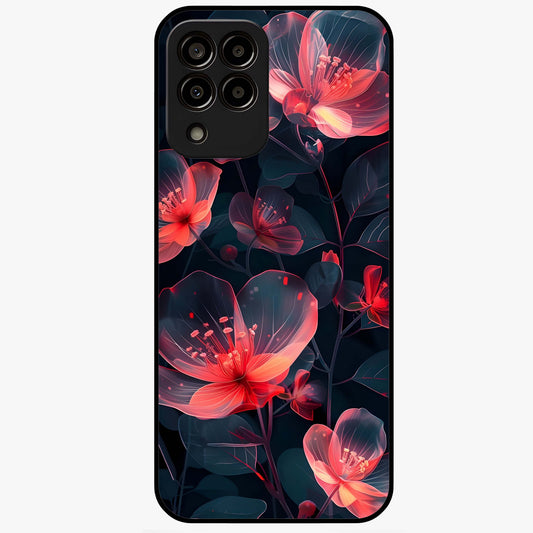 Dark Shade of Flower Glass Case showing flat back view with elegant dark floral artwork and glossy glass finish.