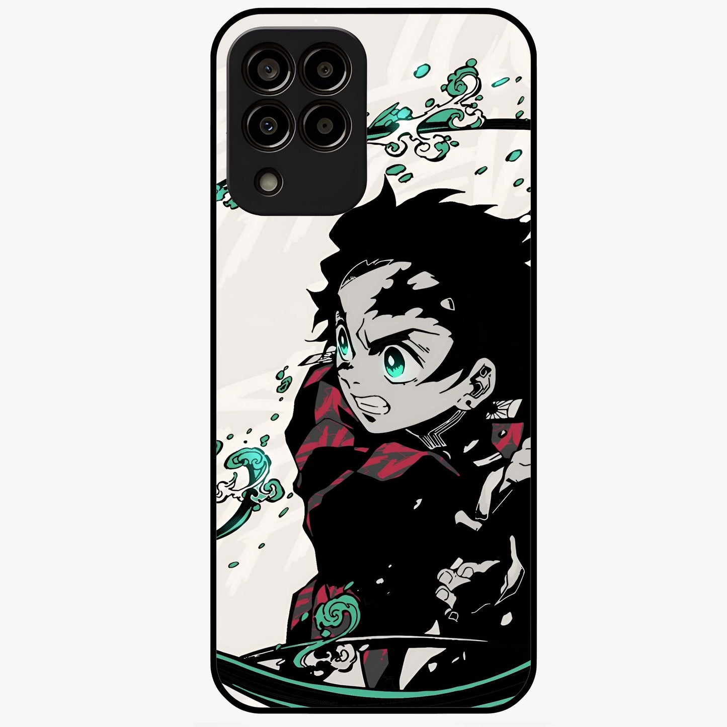 Demon Slayer Glass Case showing flat back view with bold anime inspired artwork and glossy glass finish.