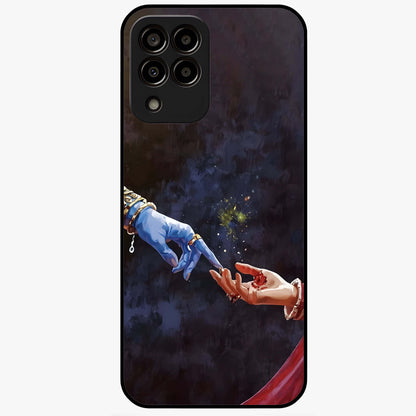 Divine Touch Eternal Glass Case showing flat back view with spiritual themed artwork and glossy glass finish.