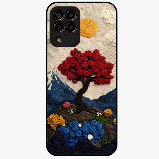 Eternal Nature Tapestry Glass Case showing flat back view with intricate nature tapestry artwork and glossy glass finish.