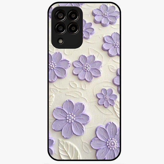 Floral Wall Art With Purple Flowers Glass Case showing flat back view with purple flower artwork and glossy glass finish.