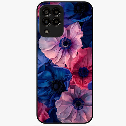 Flower Paper Art Pattern Glass Case showing flat back view with paper cut style floral artwork and glossy glass finish.