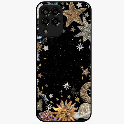 Galactic Jewel Stars Glass Case showing flat back view with sparkling star jewel artwork and glossy glass finish.