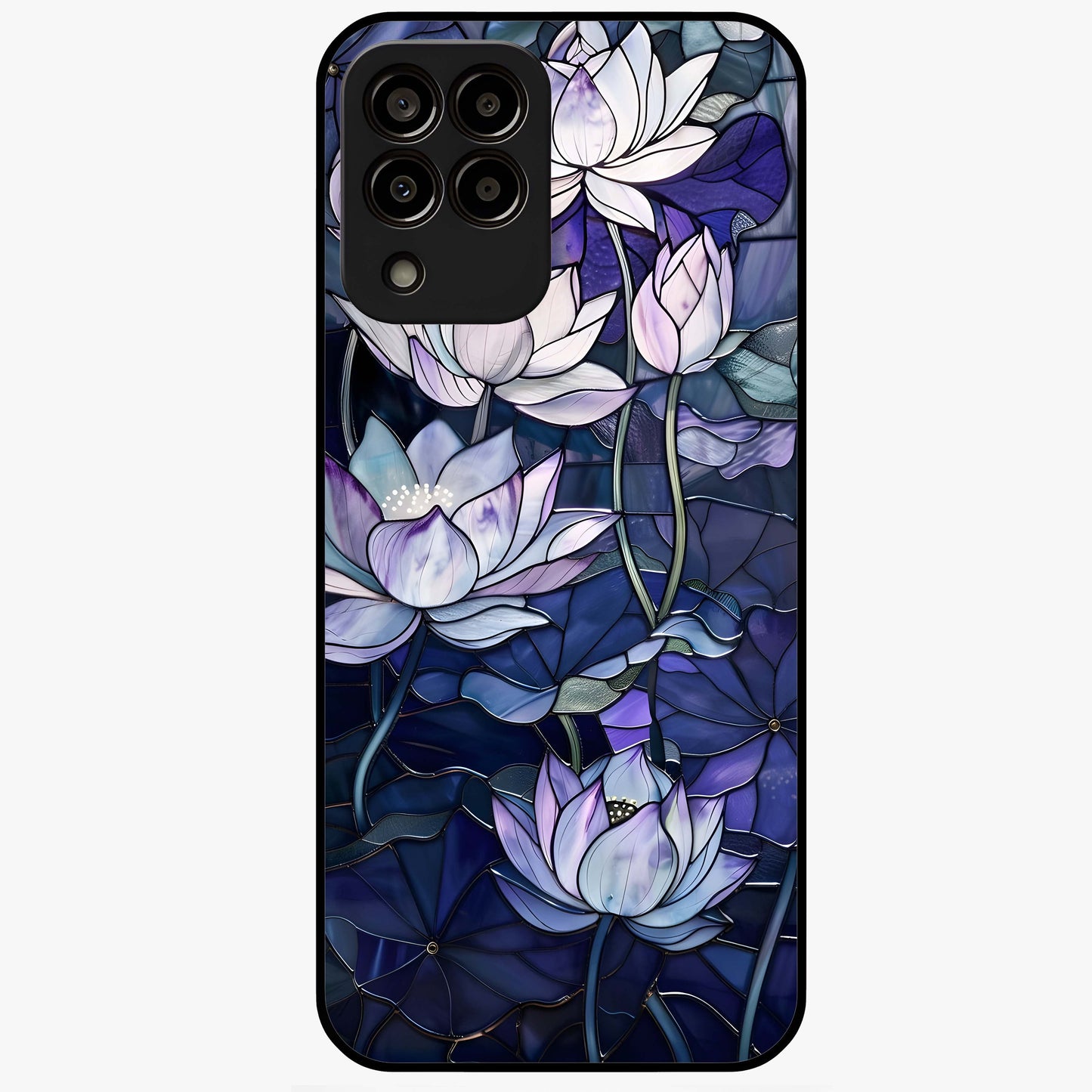Gloss Petal Rush Glass Case showing flat back view with glossy flower petal artwork and smooth glass finish.