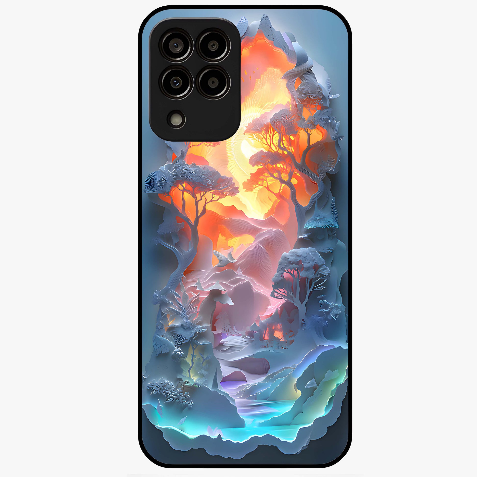 Glow Forest Portal Glass Case showing flat back view with glowing forest portal artwork and glossy glass finish.