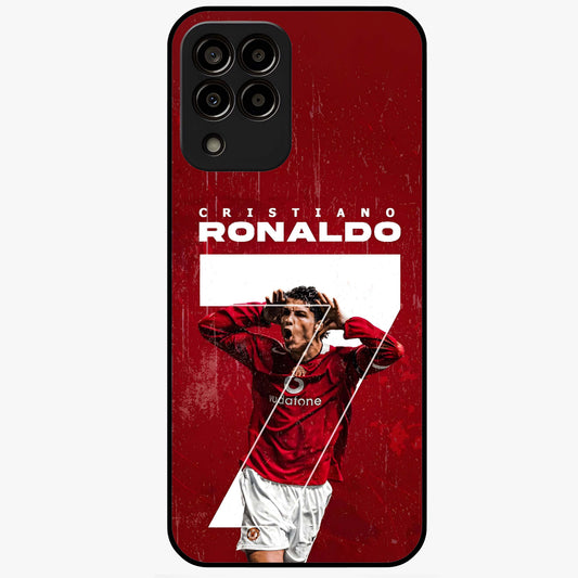 Goal Celebration Legacy Glass Case showing flat back view with football celebration inspired artwork and glossy glass finish.