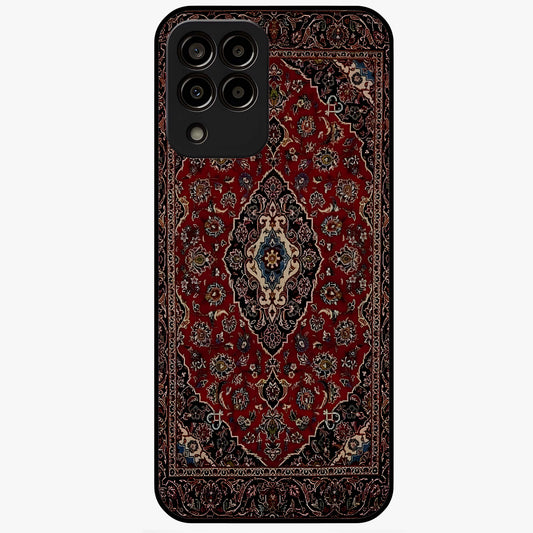 Heritage Carpet Royale Glass Case showing flat back view with ornate Persian carpet inspired pattern and glossy glass finish.