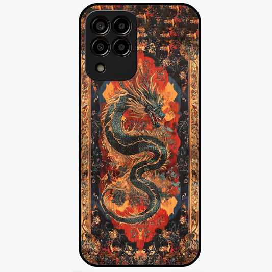 Inferno Dragon Soul Glass Case showing flat back view with fiery dragon artwork and glossy glass finish.