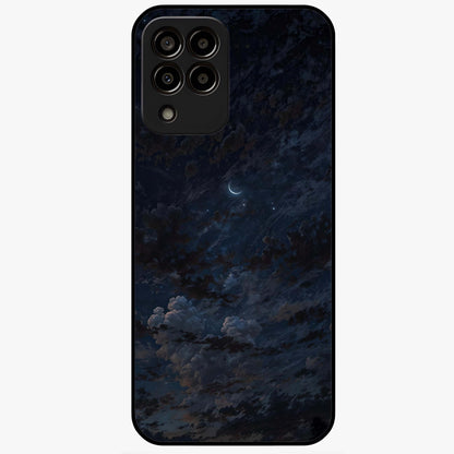 Lunar Veil Silence Glass Case showing flat back view with mystical moon veil artwork and glossy glass finish.