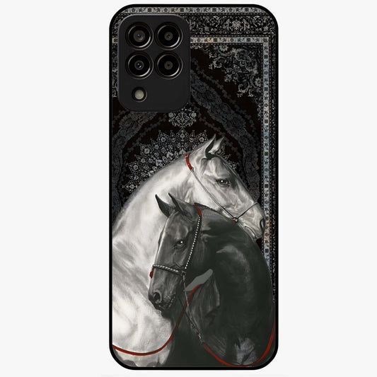 Majestic Ride Legacy Glass Case showing flat back view with powerful automotive inspired artwork and glossy glass finish.