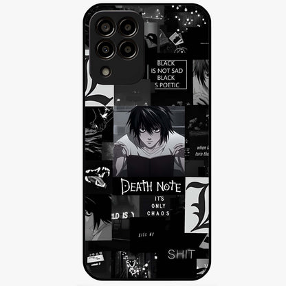 Midnight Chaos Mind Glass Case showing flat back view with abstract dark themed artwork and glossy glass finish.