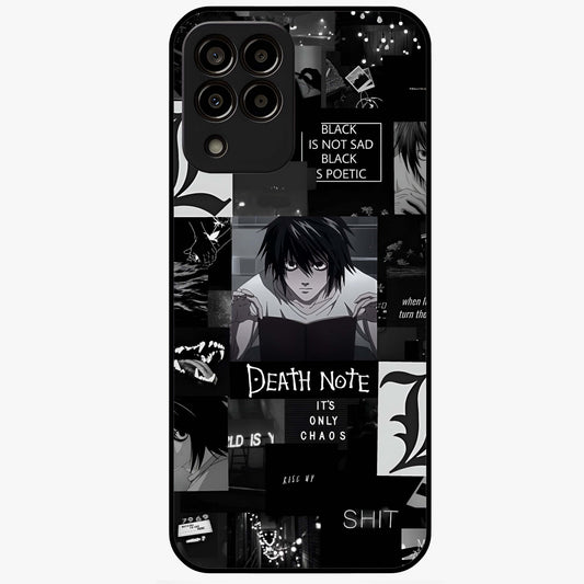 Midnight Chaos Mind Glass Case showing flat back view with abstract dark themed artwork and glossy glass finish.